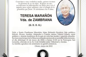 Invitación Religiosa para recordar a Teresa Marañón Vda. de Zambrana