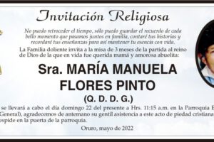 Invitación religiosa para la misa de 3 meses de María Manuela Flores Pinto