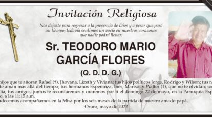 Invitación Religiosa para Teodoro Mario García Flores