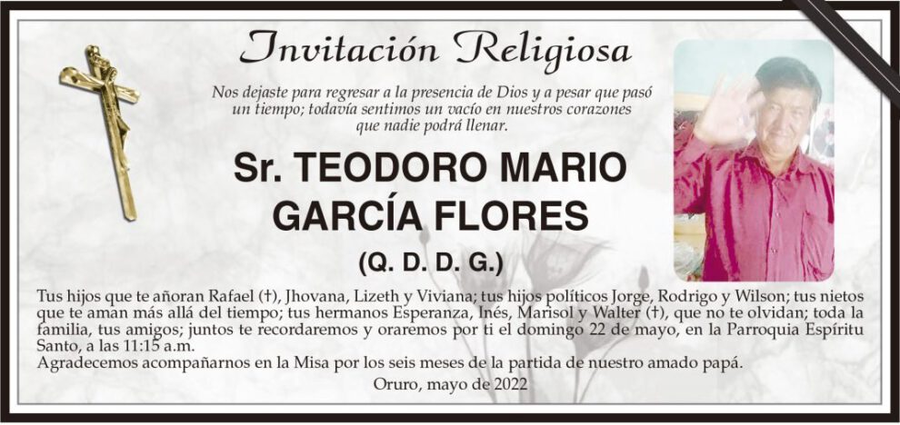 Invitación Religiosa para Teodoro Mario García Flores