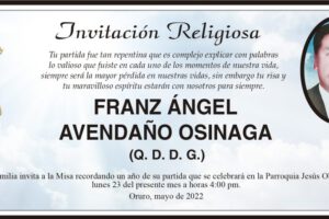 Invitación Religiosa para Franz Ángel Avendaño Osinaga