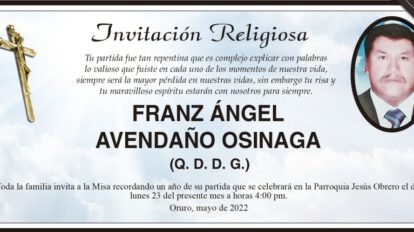 Invitación Religiosa para Franz Ángel Avendaño Osinaga