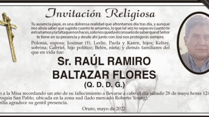 Invitación Religiosa para Raúl Ramiro Baltazar Flores