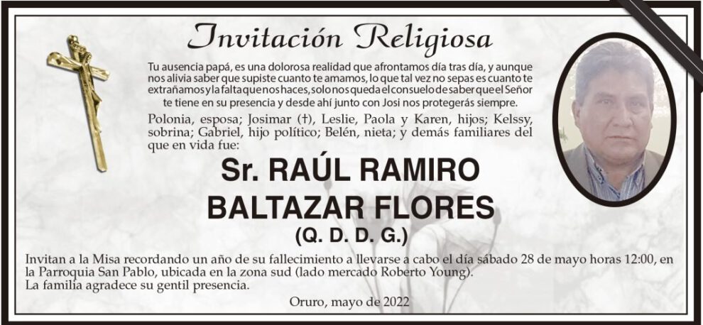 Invitación Religiosa para Raúl Ramiro Baltazar Flores