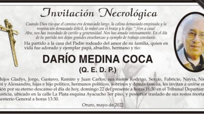 Invitación Necrológica de Darío Medina Coca