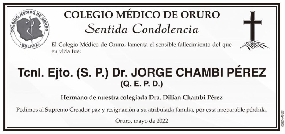 Condolencias por el fallecimiento del Dr. Jorge Chambi Pérez