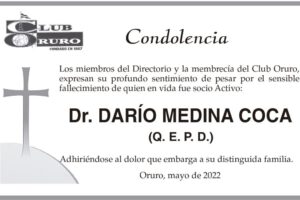 Condolencia por el fallecimiento del Dr. Darío Medina Coca
