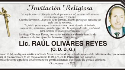 Lic. Raúl Olivares Reyes, invitación a misa en su memoria