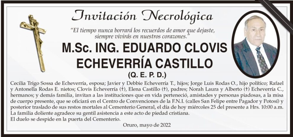 Invitación Necrológica de Eduardo Clovis Echeverría Castillo