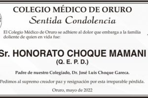 Condolencias por la muerte de Honorato Choque Mamani