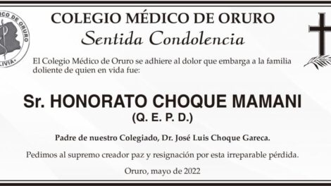 Condolencias por la muerte de Honorato Choque Mamani