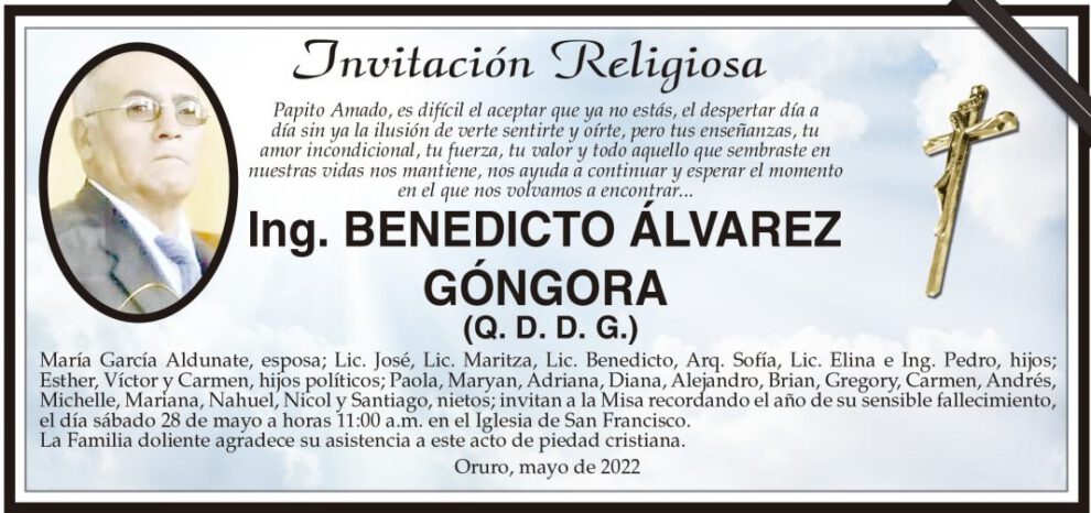 Ing. Benedicto Álvarez Góngora, invitación religiosa en su memoria
