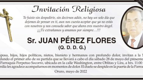 Invitación Religiosa para Juan Pérez Flores