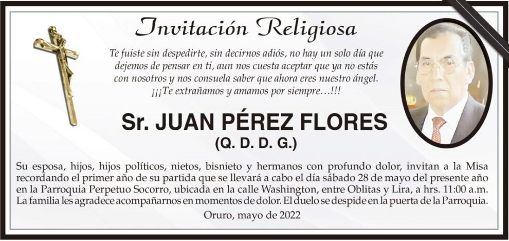 Invitación Religiosa para Juan Pérez Flores