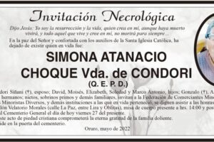 Invitación Necrológica de Simona Atanacio Choque
