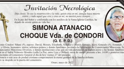 Invitación Necrológica de Simona Atanacio Choque
