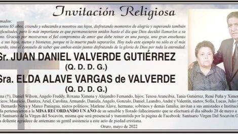 Invitación Religiosa para Juan Daniel Valverde Gutiérrez y Elda Alave Vargas