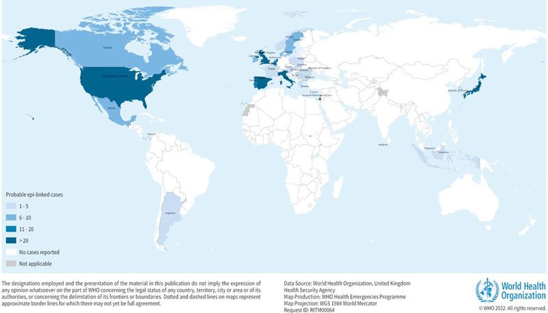 Mapa de casos de hepatitis aguda en niños en el mundo