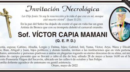 Invitación Necrológica Sof. Víctor Capia Mamani