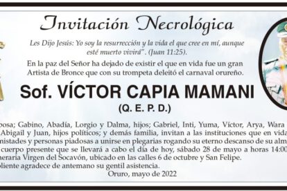 Invitación Necrológica Sof. Víctor Capia Mamani