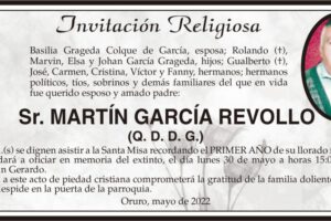 Invitación Religiosa en memoria de Martín García Revollo