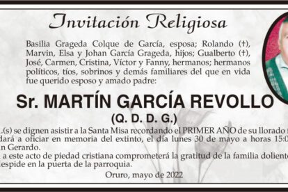 Invitación Religiosa en memoria de Martín García Revollo