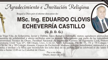 Agradecimiento e Invitación Religiosa por MSc. Ing. Eduardo Clovis Echeverría Castillo