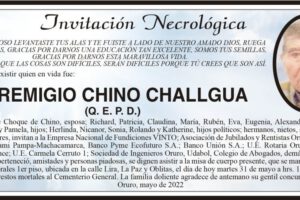 Invitación necrológica de Remigio Chino Challgua