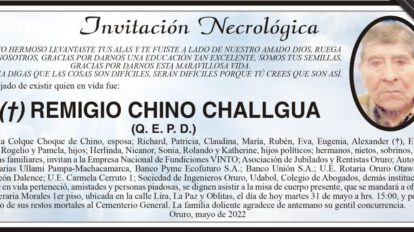 Invitación necrológica de Remigio Chino Challgua