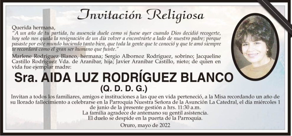 Invitación Religiosa para Aida Luz Rodríguez Blanco