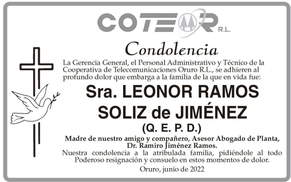 Condolencia Sra. Leonor Ramos Soliz