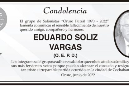 Condolencia por el fallecimiento de Eduardo Soliz Vargas