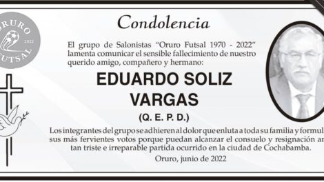 Condolencia por el fallecimiento de Eduardo Soliz Vargas