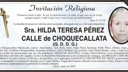 Invitación Religiosa para Hilda Teresa Pérez Calle