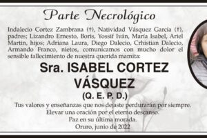 Parte Necrológico de Isabel Cortez Vásquez