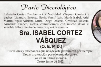 Parte Necrológico de Isabel Cortez Vásquez