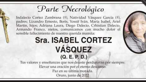 Parte Necrológico de Isabel Cortez Vásquez