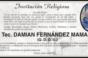 Invitación Religiosa en memoria de Tec. Damian Fernández Mamani