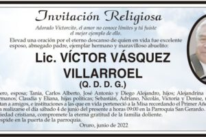 Lic. Víctor Vásquez Villarroel, invitación a misa recordatoria