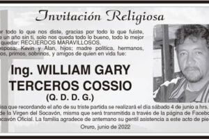 Ing. William Gary Terceros Cossio, misa en su memoria