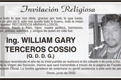 Ing. William Gary Terceros Cossio, misa en su memoria