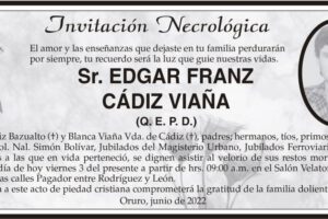 Invitación Necrológica para Edgar Franz Cádiz Viaña