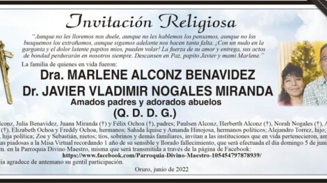 Misa Virtual en memoria de Dra. Marlene Alconz y Dr. Javier Nogales