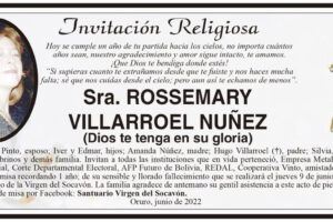 Invitación Religiosa en memoria de Rossemary Villarroel Nuñez