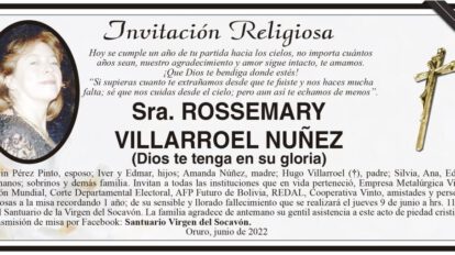 Invitación Religiosa en memoria de Rossemary Villarroel Nuñez