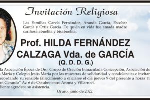 Invitación Religiosa: Prof. Hilda Fernández Calzaga Vda. de García