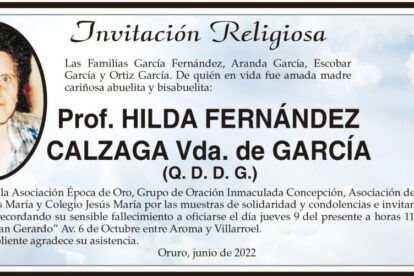 Invitación Religiosa: Prof. Hilda Fernández Calzaga Vda. de García