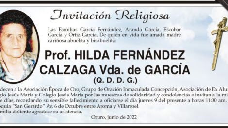 Invitación Religiosa: Prof. Hilda Fernández Calzaga Vda. de García