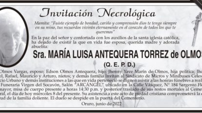 Necrológica María Luisa Antequera Torrez