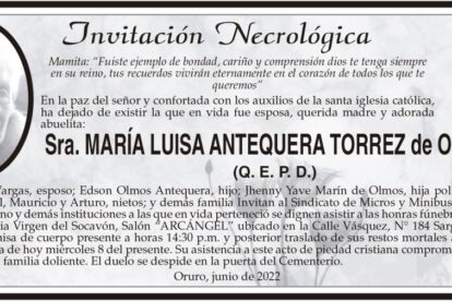Necrológica María Luisa Antequera Torrez